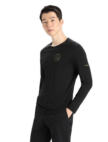 Black Icebreaker Merino 200 Oasis Long Sleeve Crewe Alps 3D Men's Base Layers | AU 1351JPQJ